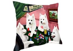 Home of 4 American Eskimos Dogs Playing Poker Pillow 26x26