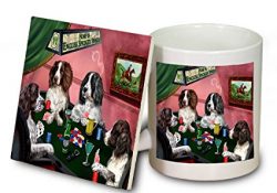 Home of English Springer Spaniel 4 Dogs Playing Poker Mug and Coaster Set