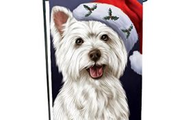 Christmas West Highland Terriers Dog Holiday Portrait with Santa Hat Garden Flag