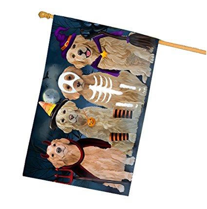 Happy Halloween Trick or Treat Golden Retrievers Dog in Costumes House Flag