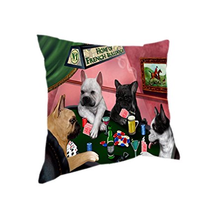 Home of 4 French Bulldogs Dogs Playing Poker Pillow