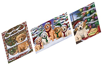 Merry Christmas Happy Holiday Magnets Golden Retrievers Dog Set of 3