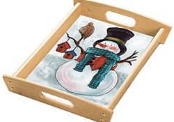 Merry Christmas Happy Holiday Wood Serving Tray with Handles Natural