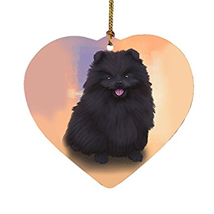 Pomeranian Black Dog Heart Christmas Ornament
