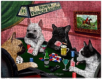 French Bulldogs Playing Poker 252 Pc. Puzzle with Photo Tin