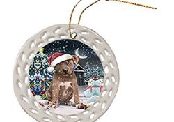 Have a Holly Jolly Pit Bull Dog Christmas Round Doily Ornament POR105