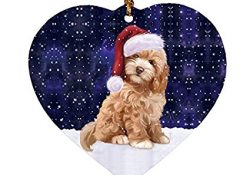 Let it Snow Christmas Holiday Cockapoo Dog Wearing Santa Hat Heart Ornament D288