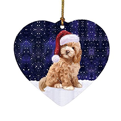 Let it Snow Christmas Holiday Cockapoo Dog Wearing Santa Hat Heart Ornament D288