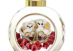 Two Dogs in a Valentine's Day Basket Dog Christmas Holiday Ornament