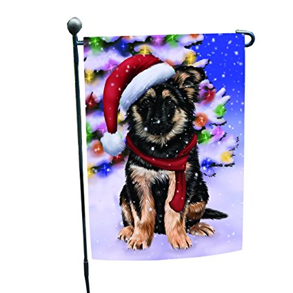 Winterland Wonderland German Shepherds Puppy Dog In Christmas Holiday Scenic Background Garden Flag