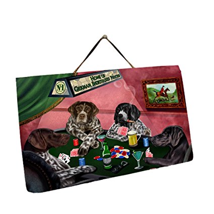 Home of German Shorthaired Pointers 4 Dogs Playing Poker Photo Slate Hanging