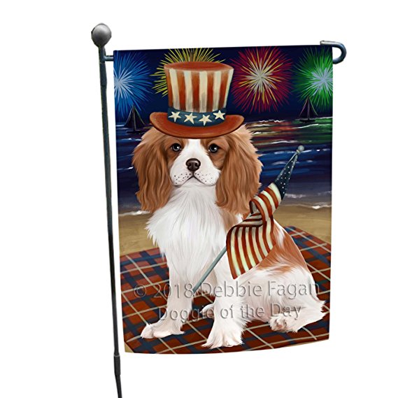 4th of July Independence Day Firework Cavalier King Charles Spaniel Dog Garden Flag GFLG48780