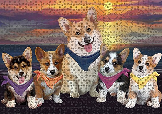 Family Sunset Portrait Corgis Dog Puzzle with Photo Tin PUZL54615 (551 pc. 18" x 24")