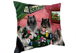Home of 4 Keeshond Dogs Playing Poker Pillow (14x14)