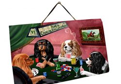 Home of Cavalier King Charles Spaniel 4 Dogs Playing Poker Photo Slate Hanging