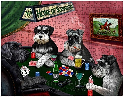 Miniature Schnauzer Dogs Playing Poker 551 Pc. Puzzle with Photo Tin
