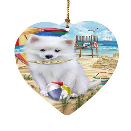 Pet Friendly Beach American Eskimo Dog Heart Christmas Ornament HPOR49960