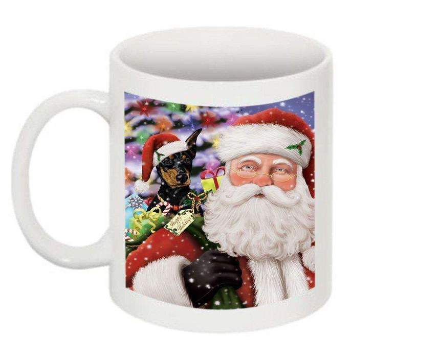 Jolly Santa Holding Dobermann Christmas Mug CMG0286