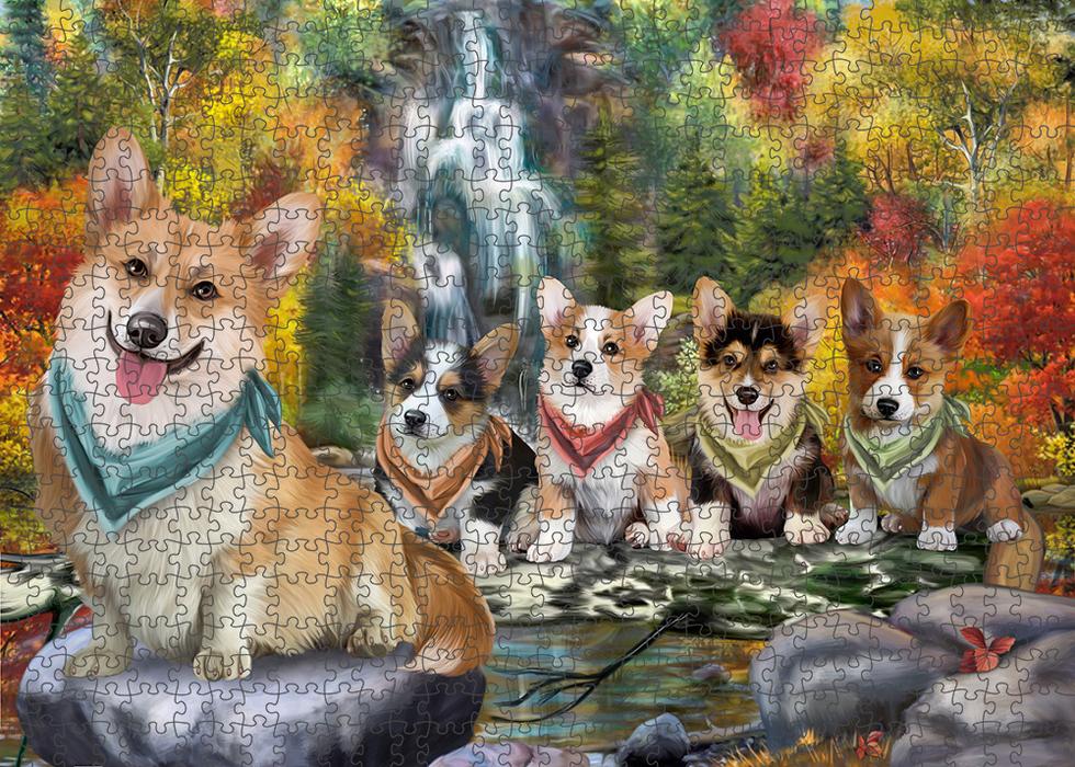 Scenic Waterfall Corgis Dog Puzzle with Photo Tin PUZL52929