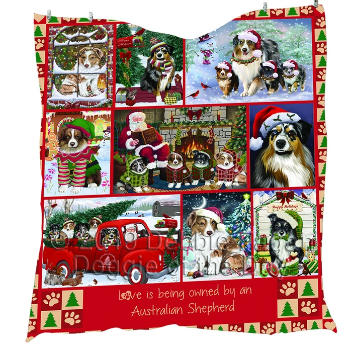  Love is Being Owned Christmas Australian Shepherd Dogs Quilt 