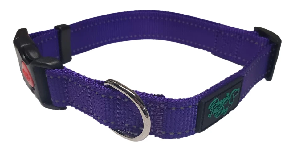  Reflective Nylon Buckle Dog Collar Purple- We Donate to Rescues For Each Collar Purchased 